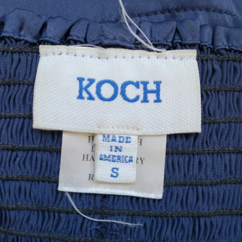 KOCH Erica Skirt Navy Blue Smocked Waist Satin Flared Mini Skirt Small USA Made - Picture 5 of 6